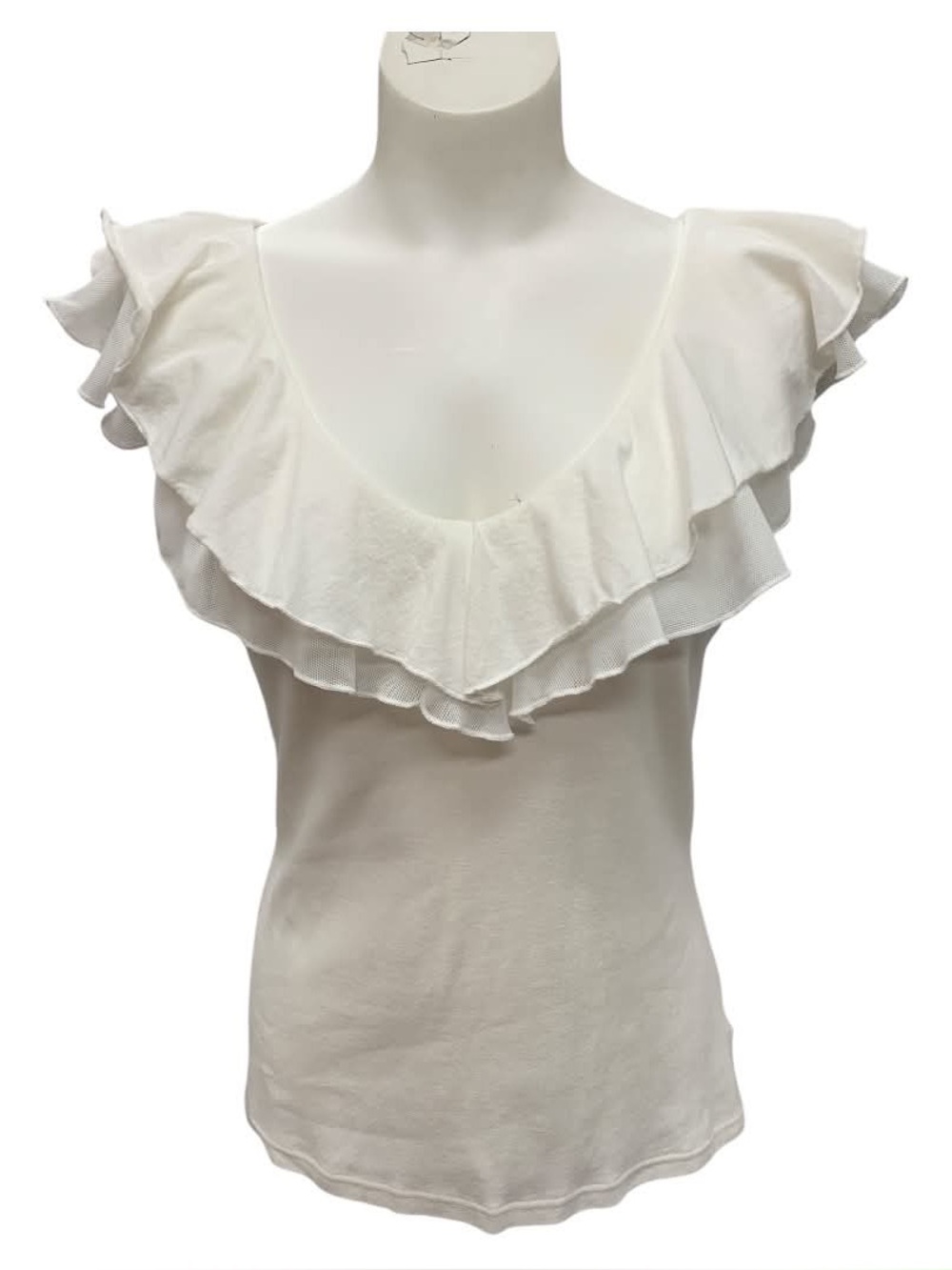 Chaps White Ruffle V-Neck Tank Top Size M